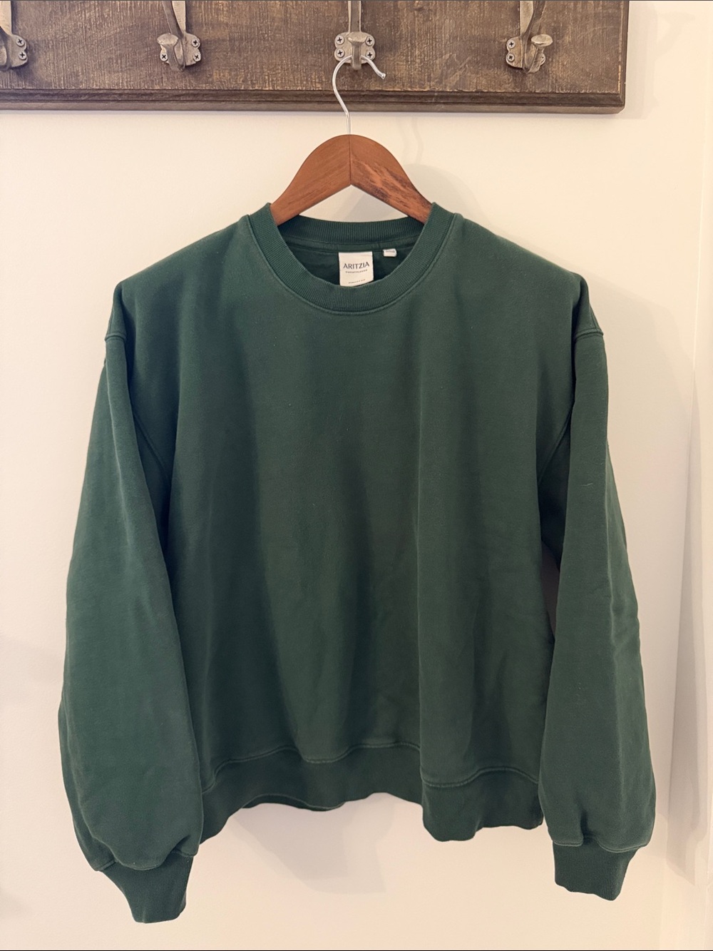 Aritzia Unisex Sweatfleece Perfect Fit Dark Green Crewneck Sweatshirt Size L